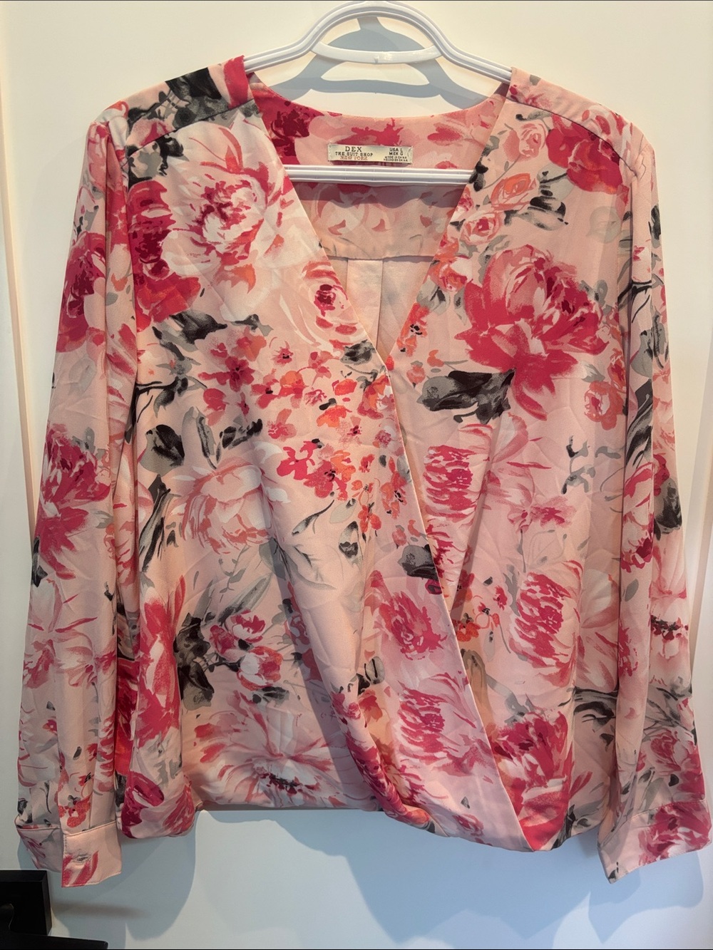 Dex Floral Wrap Blouse - Pink/Coral
